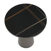 Tully 19-Inch Round Glass/Stone Side Table with Iron Rim Frame and Glass Base - Elax Furniture