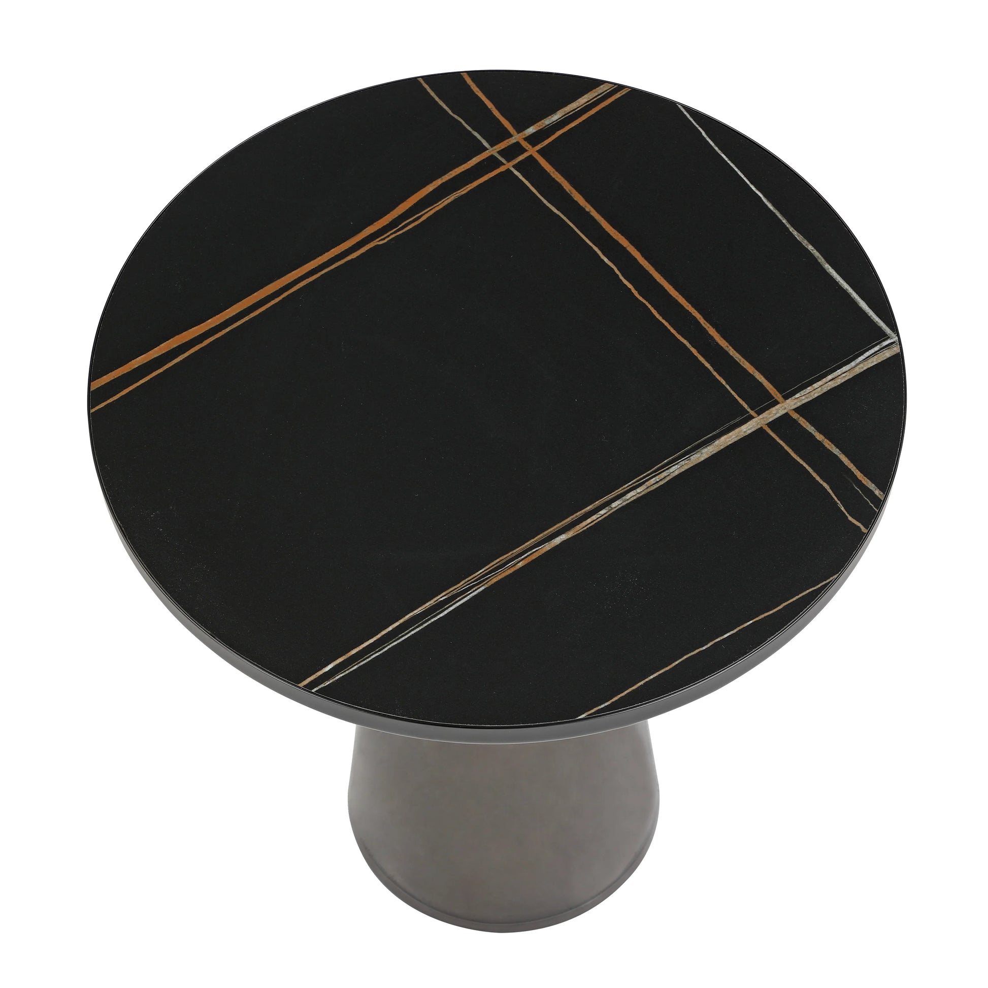 Tully 19-Inch Round Glass/Stone Side Table with Iron Rim Frame and Glass Base - Elax Furniture