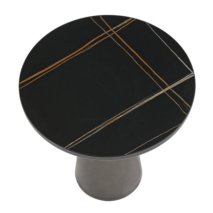 Tully 19-Inch Round Glass/Stone Side Table with Iron Rim Frame and Glass Base - Elax Furniture