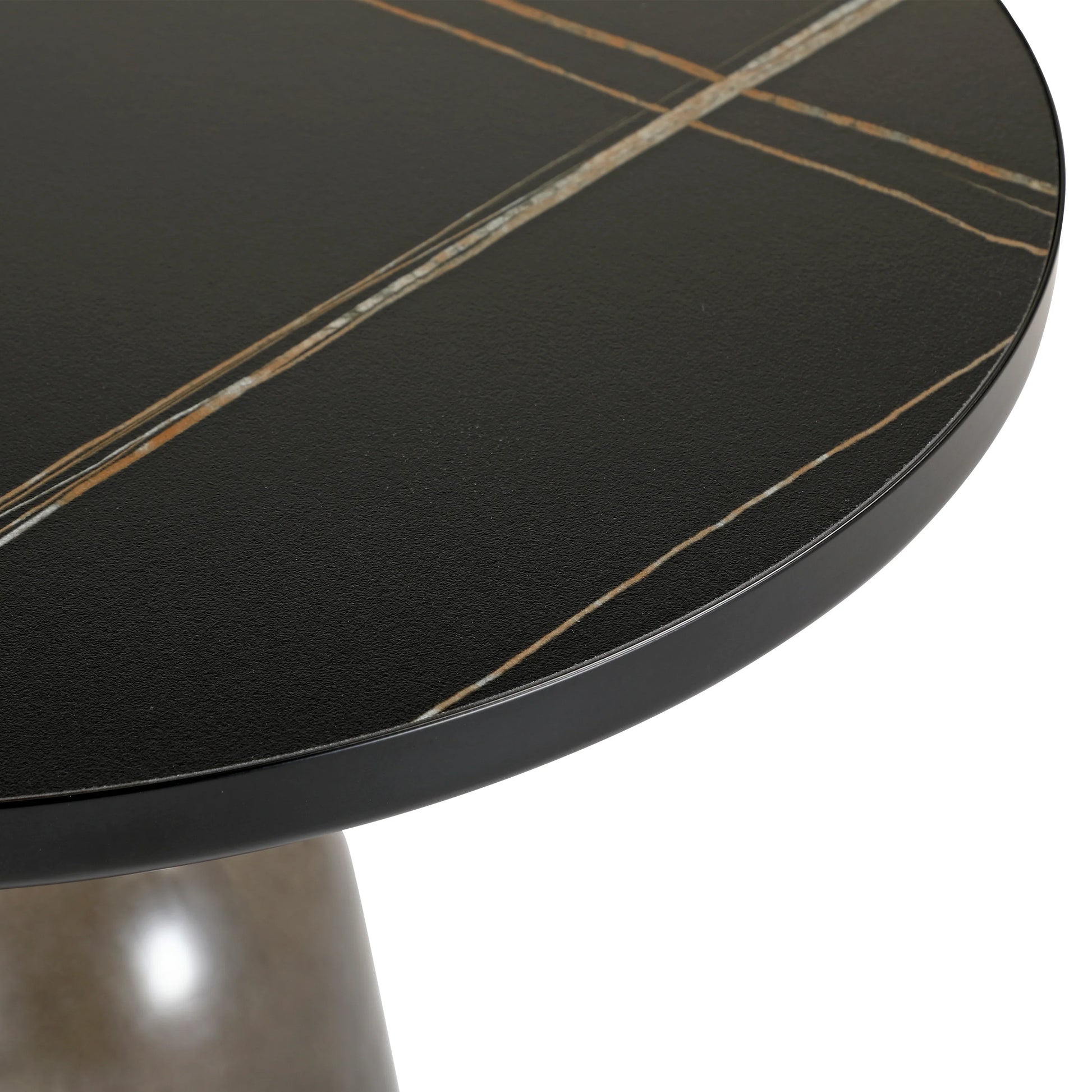 Tully 19-Inch Round Glass/Stone Side Table with Iron Rim Frame and Glass Base - Elax Furniture