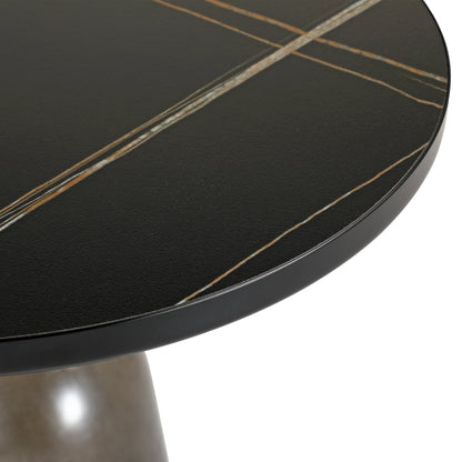 Tully 19-Inch Round Glass/Stone Side Table with Iron Rim Frame and Glass Base - Elax Furniture