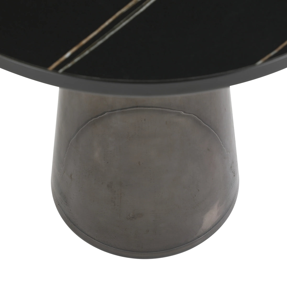 Tully 19-Inch Round Glass/Stone Side Table with Iron Rim Frame and Glass Base - Elax Furniture
