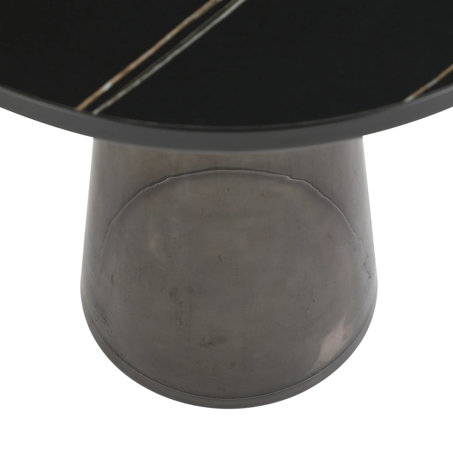 Tully 19-Inch Round Glass/Stone Side Table with Iron Rim Frame and Glass Base - Elax Furniture