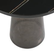 Tully 19-Inch Round Glass/Stone Side Table with Iron Rim Frame and Glass Base - Elax Furniture