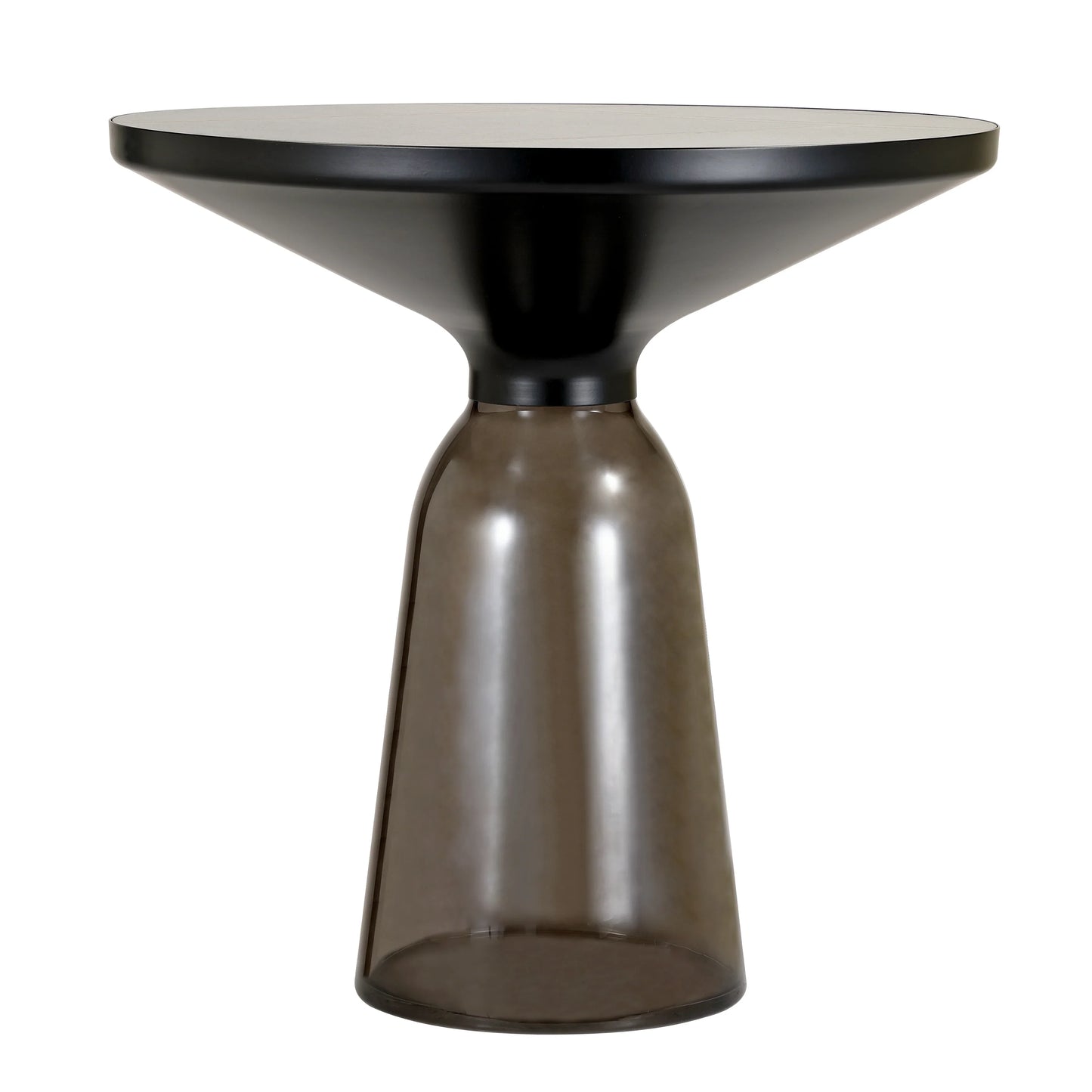 Tully 19-Inch Round Glass/Stone Side Table with Iron Rim Frame and Glass Base - Elax Furniture