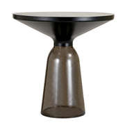 Tully 19-Inch Round Glass/Stone Side Table with Iron Rim Frame and Glass Base - Elax Furniture