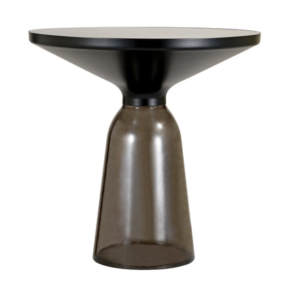 Tully 19-Inch Round Glass/Stone Side Table with Iron Rim Frame and Glass Base - Elax Furniture