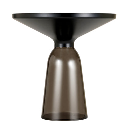 Tully 19-Inch Round Glass/Stone Side Table with Iron Rim Frame and Glass Base - Elax Furniture