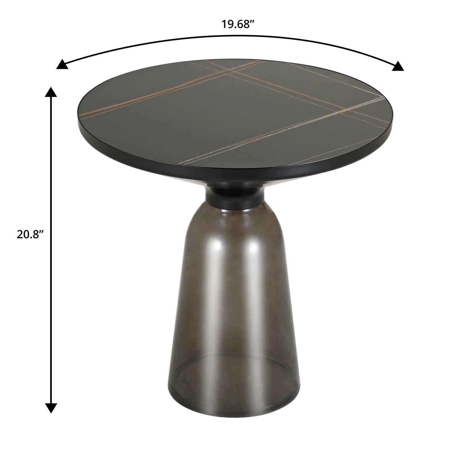 Tully 19-Inch Round Glass/Stone Side Table with Iron Rim Frame and Glass Base - Elax Furniture