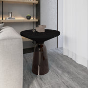 Tully 19-Inch Round Glass/Stone Side Table with Iron Rim Frame and Glass Base - Elax Furniture