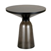 Tully 19-Inch Round Glass/Stone Side Table with Iron Rim Frame and Glass Base - Elax Furniture