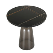 Tully 19-Inch Round Glass/Stone Side Table with Iron Rim Frame and Glass Base - Elax Furniture