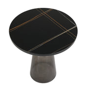 Tully 19-Inch Round Glass/Stone Side Table with Iron Rim Frame and Glass Base - Elax Furniture