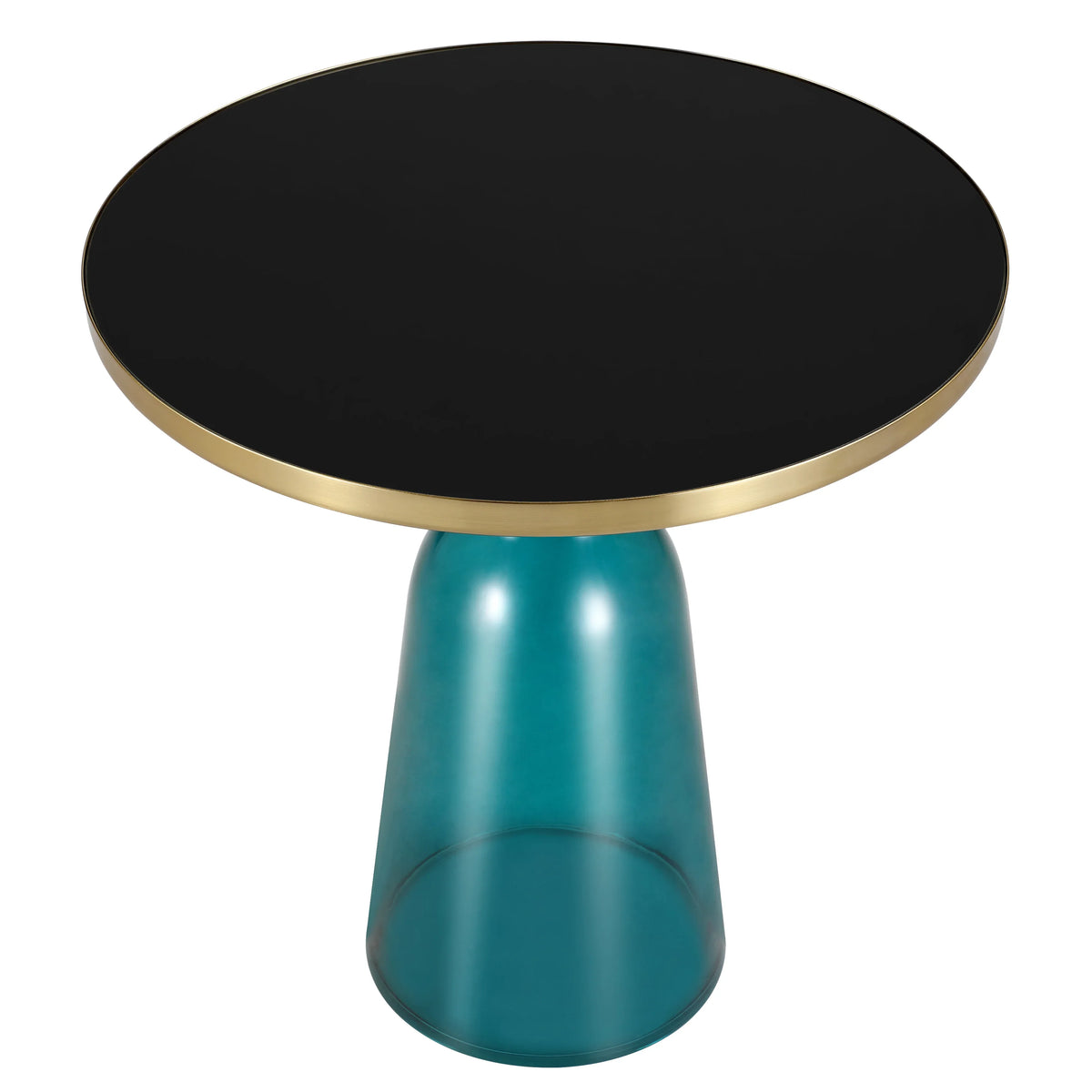 Tully 19-Inch Round Glass/Stone Side Table with Iron Rim Frame and Glass Base - Elax Furniture