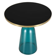 Tully 19-Inch Round Glass/Stone Side Table with Iron Rim Frame and Glass Base - Elax Furniture