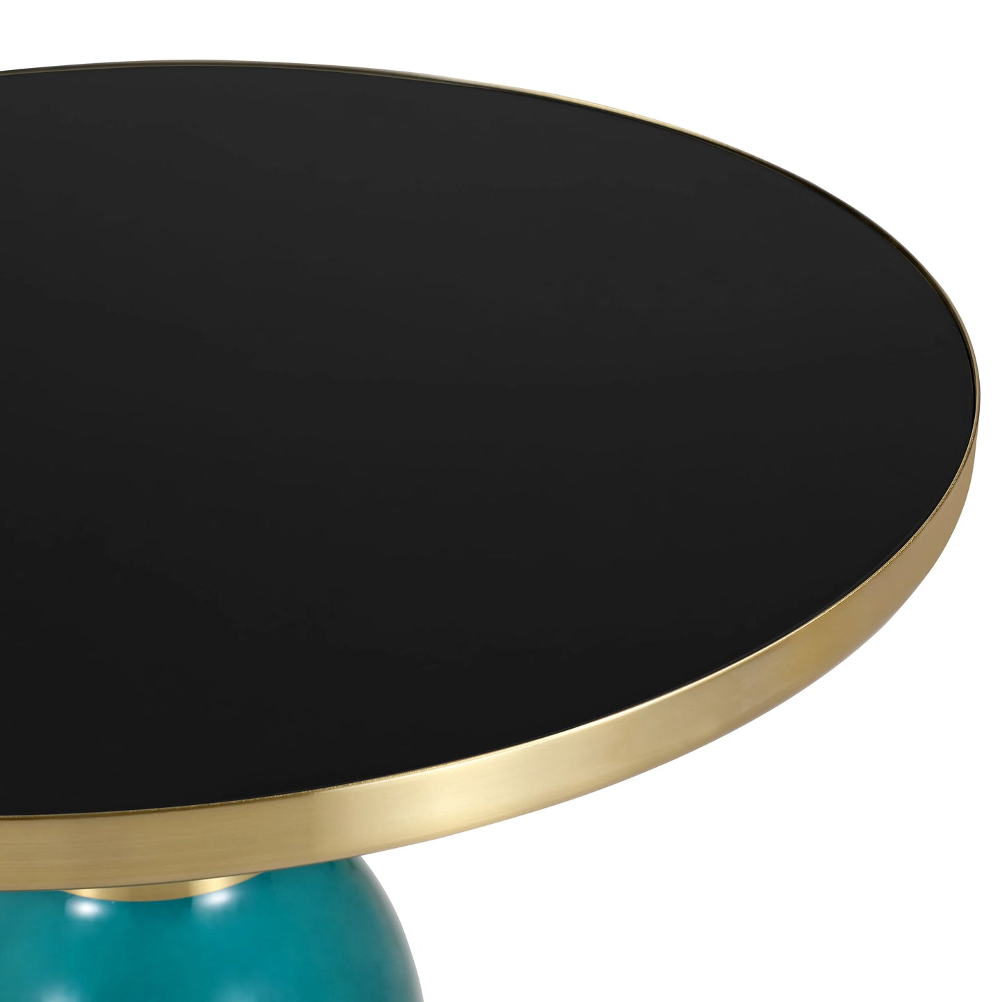 Tully 19-Inch Round Glass/Stone Side Table with Iron Rim Frame and Glass Base - Elax Furniture