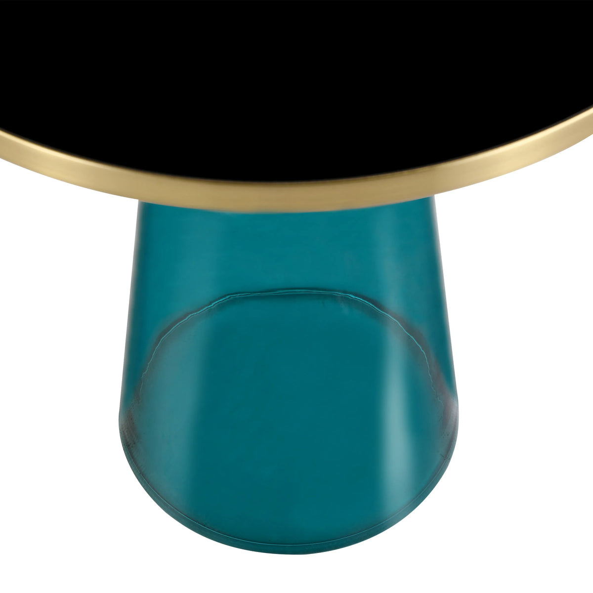 Tully 19-Inch Round Glass/Stone Side Table with Iron Rim Frame and Glass Base - Elax Furniture