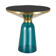 Tully 19-Inch Round Glass/Stone Side Table with Iron Rim Frame and Glass Base - Elax Furniture