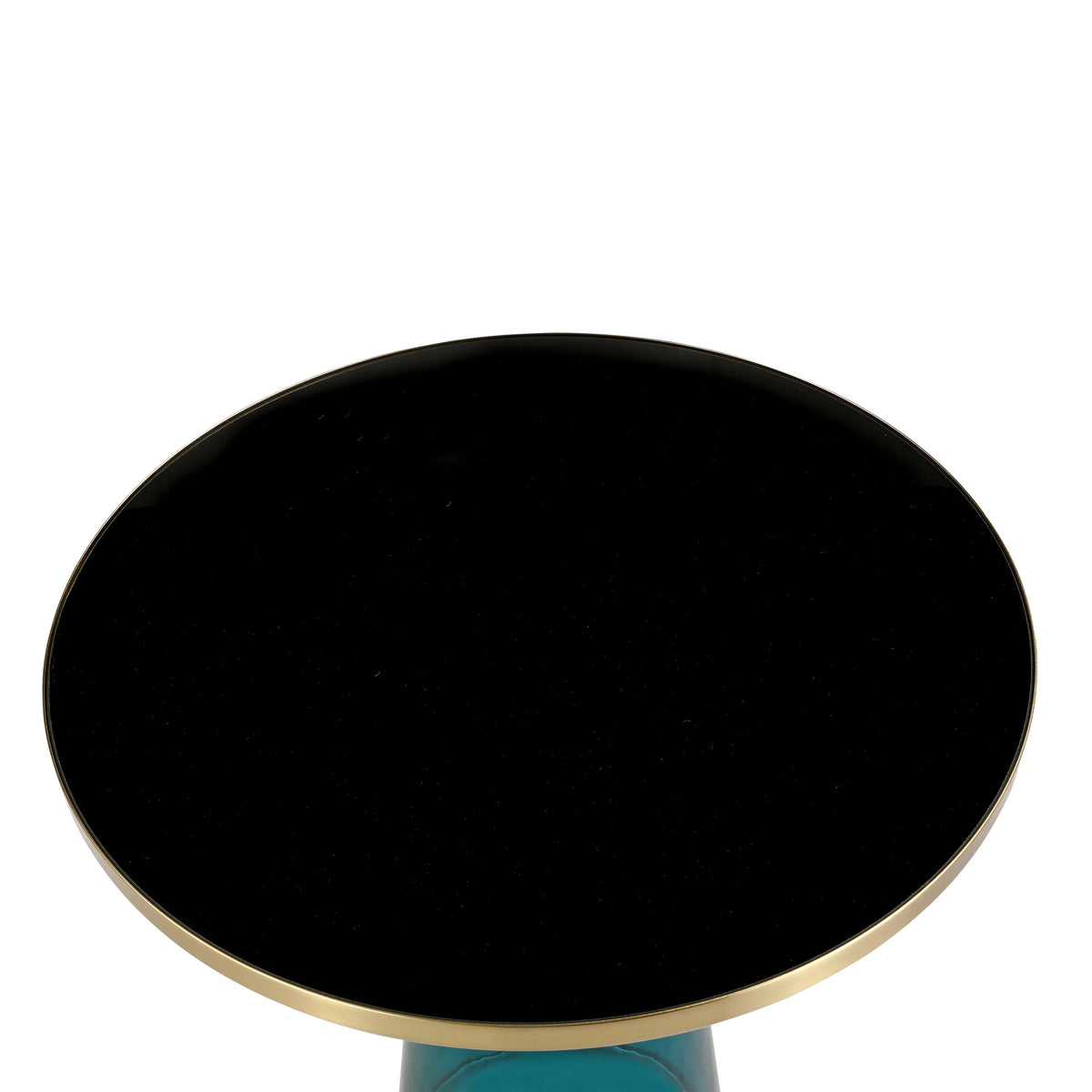 Tully 19-Inch Round Glass/Stone Side Table with Iron Rim Frame and Glass Base - Elax Furniture