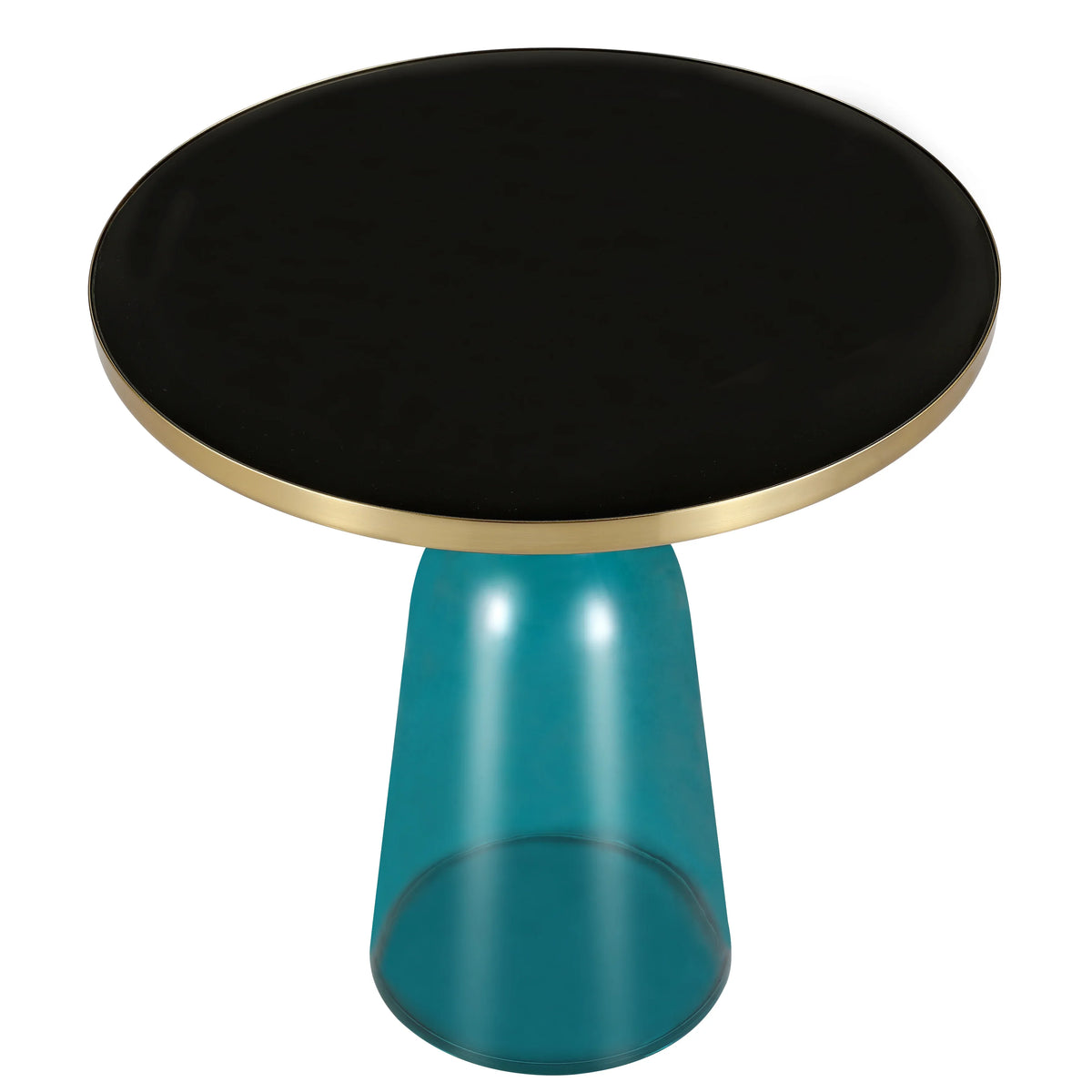 Tully 19-Inch Round Glass/Stone Side Table with Iron Rim Frame and Glass Base - Elax Furniture
