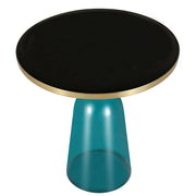 Tully 19-Inch Round Glass/Stone Side Table with Iron Rim Frame and Glass Base - Elax Furniture