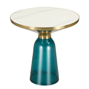 Tully 19-Inch Round Glass/Stone Side Table with Iron Rim Frame and Glass Base - Elax Furniture