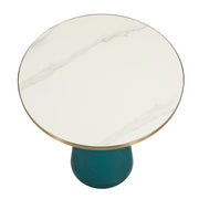 Tully 19-Inch Round Glass/Stone Side Table with Iron Rim Frame and Glass Base - Elax Furniture