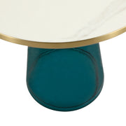 Tully 19-Inch Round Glass/Stone Side Table with Iron Rim Frame and Glass Base - Elax Furniture