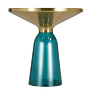 Tully 19-Inch Round Glass/Stone Side Table with Iron Rim Frame and Glass Base - Elax Furniture