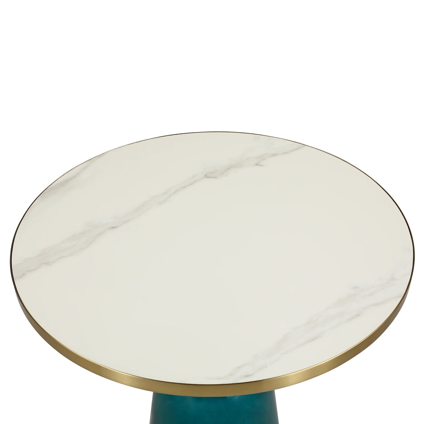 Tully 19-Inch Round Glass/Stone Side Table with Iron Rim Frame and Glass Base - Elax Furniture