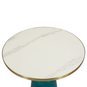 Tully 19-Inch Round Glass/Stone Side Table with Iron Rim Frame and Glass Base - Elax Furniture