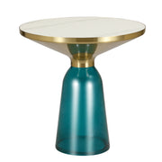Tully 19-Inch Round Glass/Stone Side Table with Iron Rim Frame and Glass Base - Elax Furniture