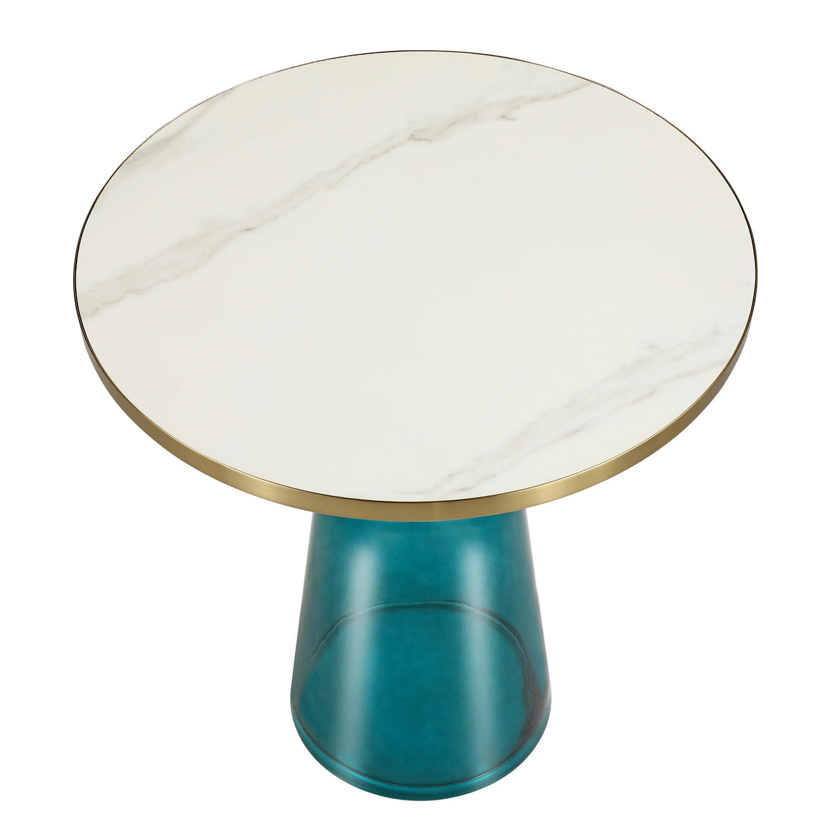 Tully 19-Inch Round Glass/Stone Side Table with Iron Rim Frame and Glass Base - Elax Furniture