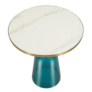 Tully 19-Inch Round Glass/Stone Side Table with Iron Rim Frame and Glass Base - Elax Furniture