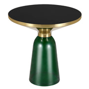Tully 19-Inch Round Glass/Stone Side Table with Iron Rim Frame and Glass Base - Elax Furniture