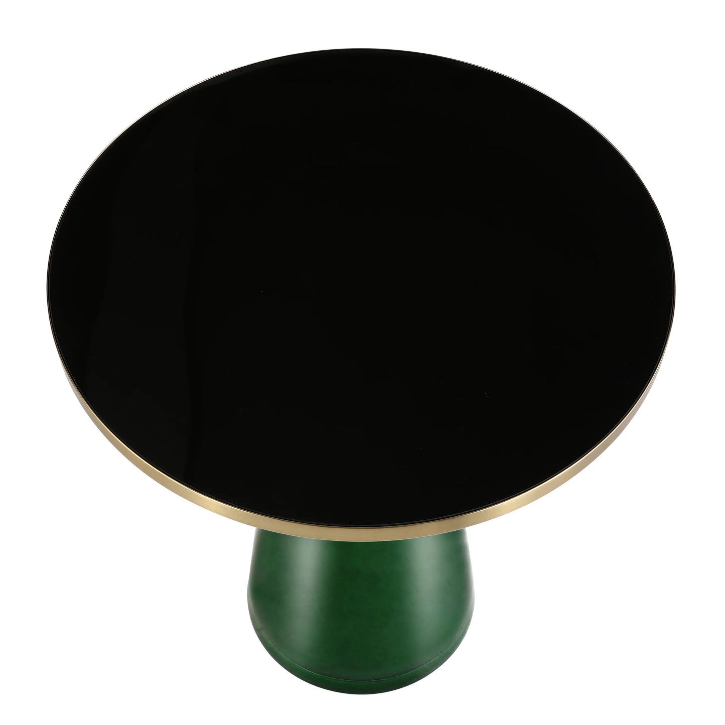 Tully 19-Inch Round Glass/Stone Side Table with Iron Rim Frame and Glass Base - Elax Furniture