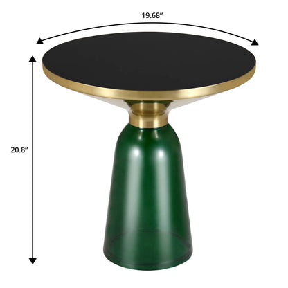 Tully 19-Inch Round Glass/Stone Side Table with Iron Rim Frame and Glass Base - Elax Furniture