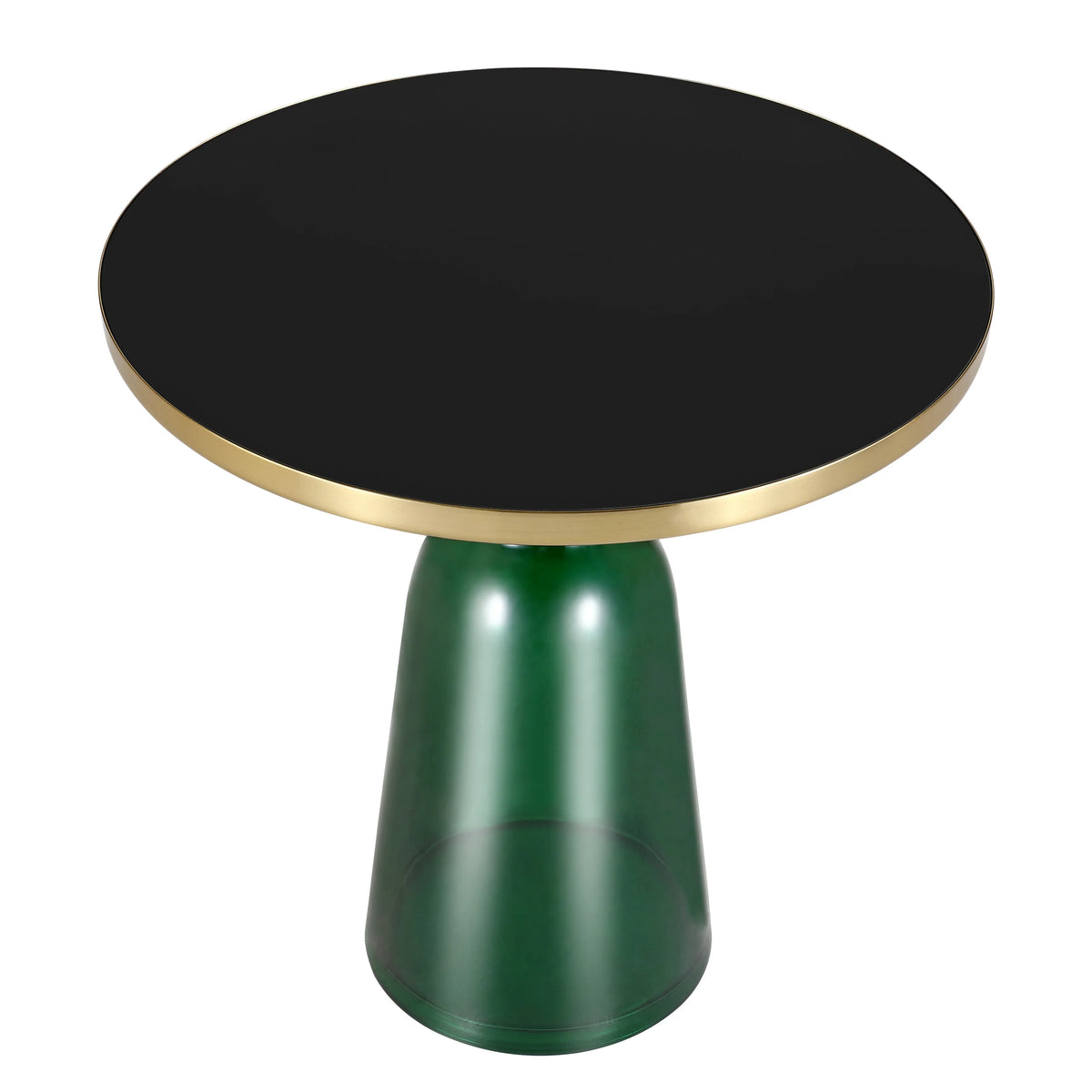 Tully 19-Inch Round Glass/Stone Side Table with Iron Rim Frame and Glass Base - Elax Furniture