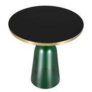 Tully 19-Inch Round Glass/Stone Side Table with Iron Rim Frame and Glass Base - Elax Furniture