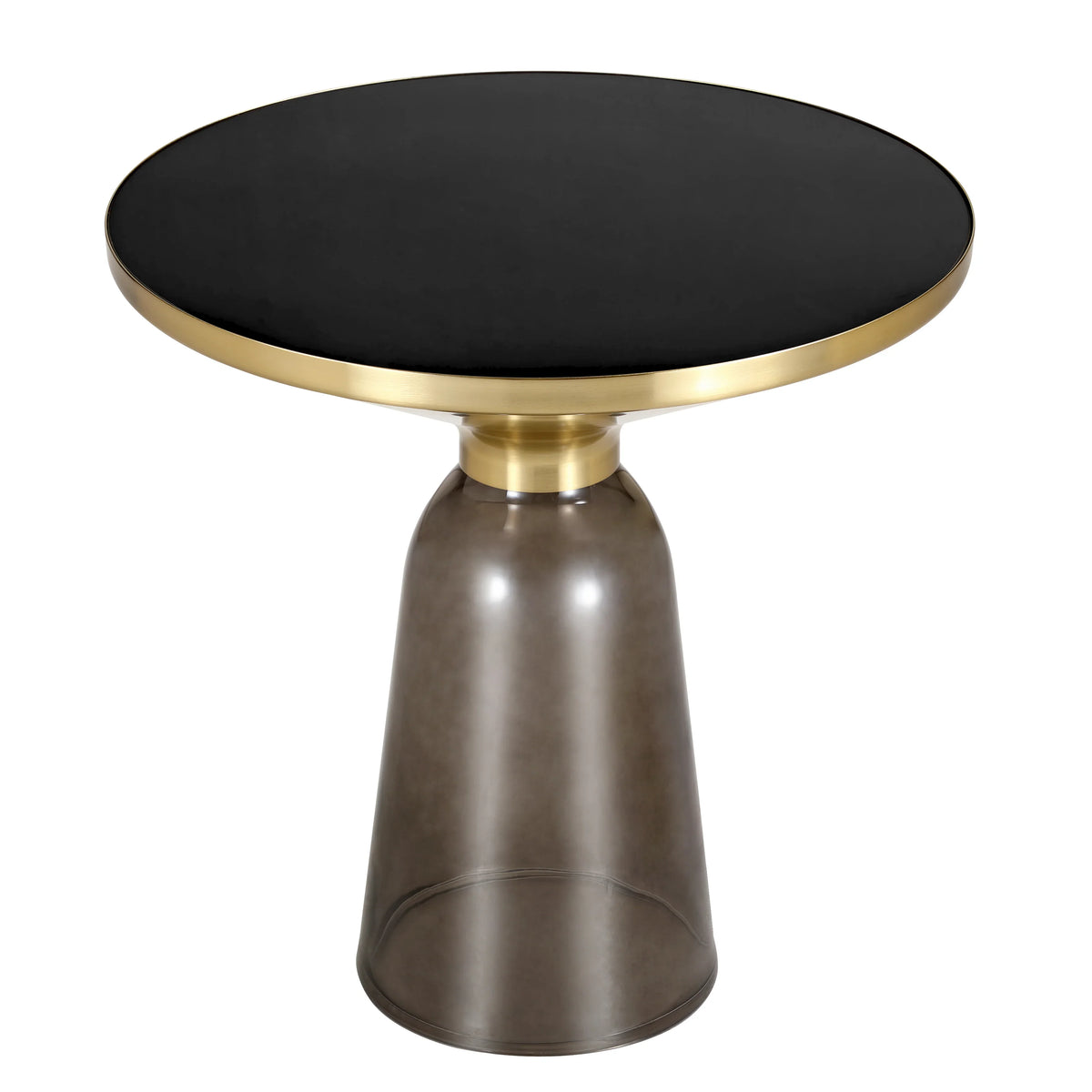 Tully 19-Inch Round Glass/Stone Side Table with Iron Rim Frame and Glass Base - Elax Furniture