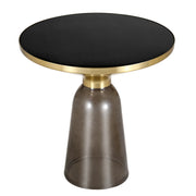 Tully 19-Inch Round Glass/Stone Side Table with Iron Rim Frame and Glass Base - Elax Furniture