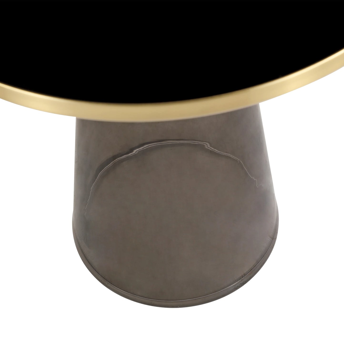 Tully 19-Inch Round Glass/Stone Side Table with Iron Rim Frame and Glass Base - Elax Furniture