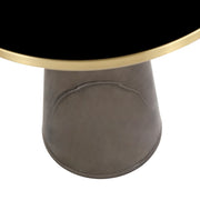 Tully 19-Inch Round Glass/Stone Side Table with Iron Rim Frame and Glass Base - Elax Furniture