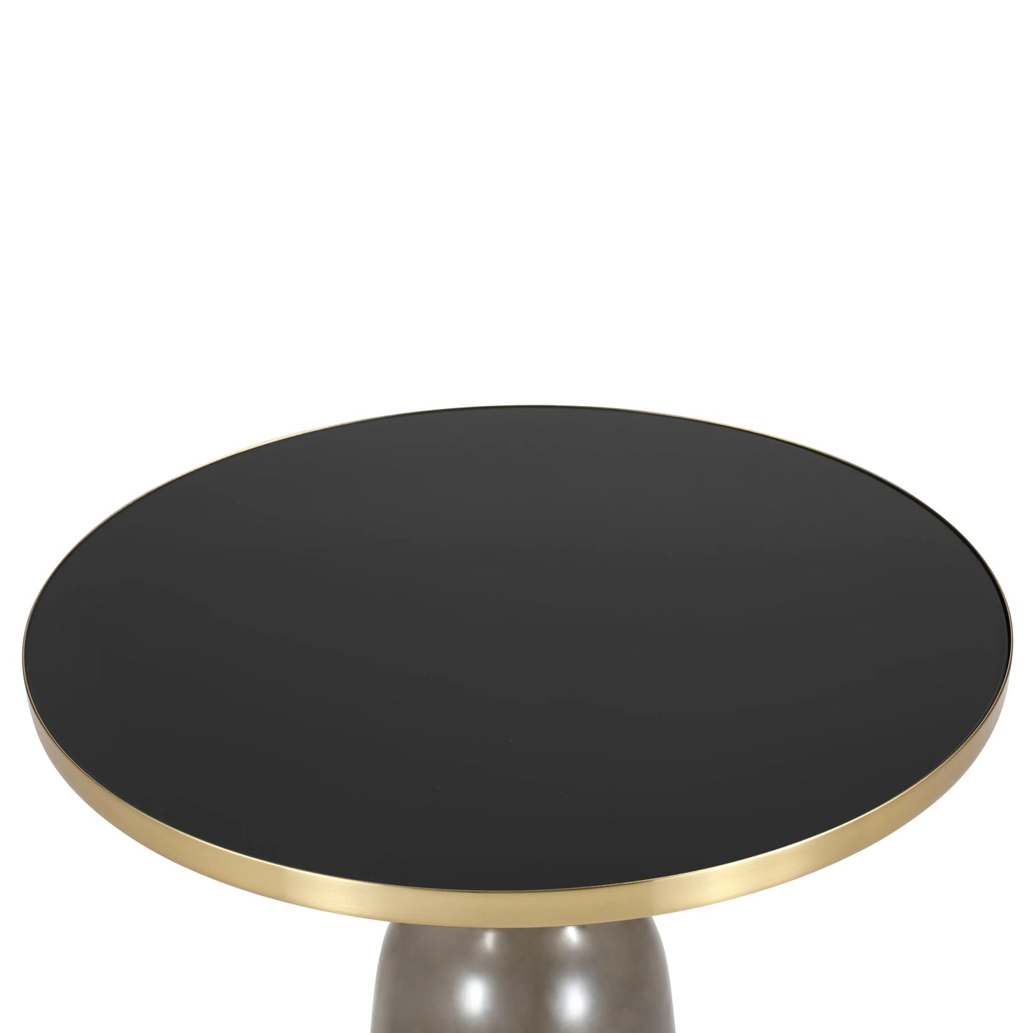 Tully 19-Inch Round Glass/Stone Side Table with Iron Rim Frame and Glass Base - Elax Furniture