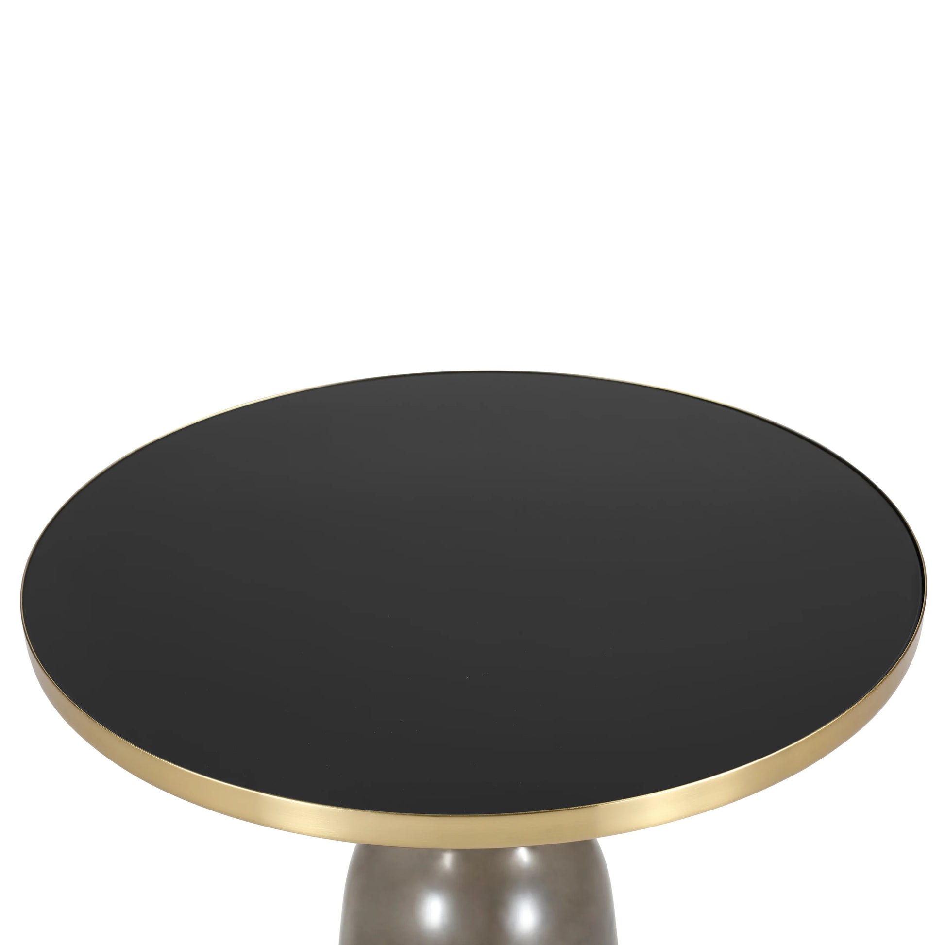 Tully 19-Inch Round Glass/Stone Side Table with Iron Rim Frame and Glass Base - Elax Furniture