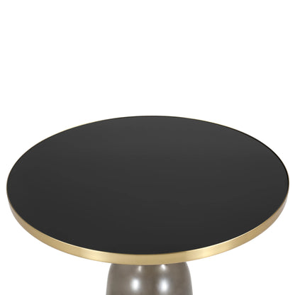 Tully 19-Inch Round Glass/Stone Side Table with Iron Rim Frame and Glass Base - Elax Furniture