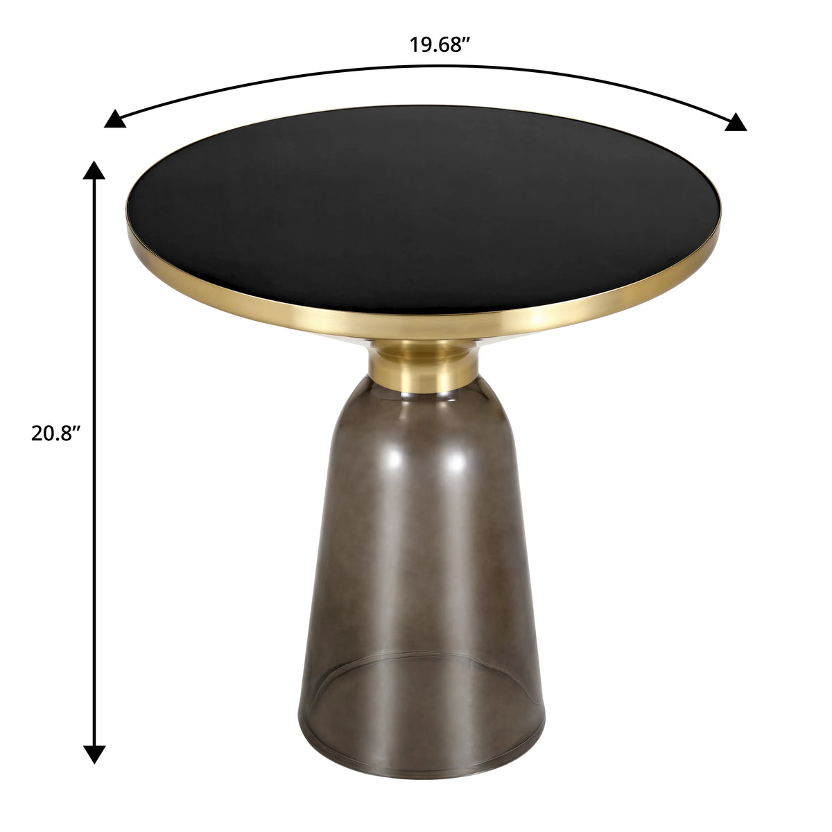 Tully 19-Inch Round Glass/Stone Side Table with Iron Rim Frame and Glass Base - Elax Furniture