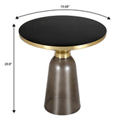 Tully 19-Inch Round Glass/Stone Side Table with Iron Rim Frame and Glass Base - Elax Furniture