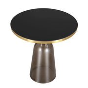 Tully 19-Inch Round Glass/Stone Side Table with Iron Rim Frame and Glass Base - Elax Furniture