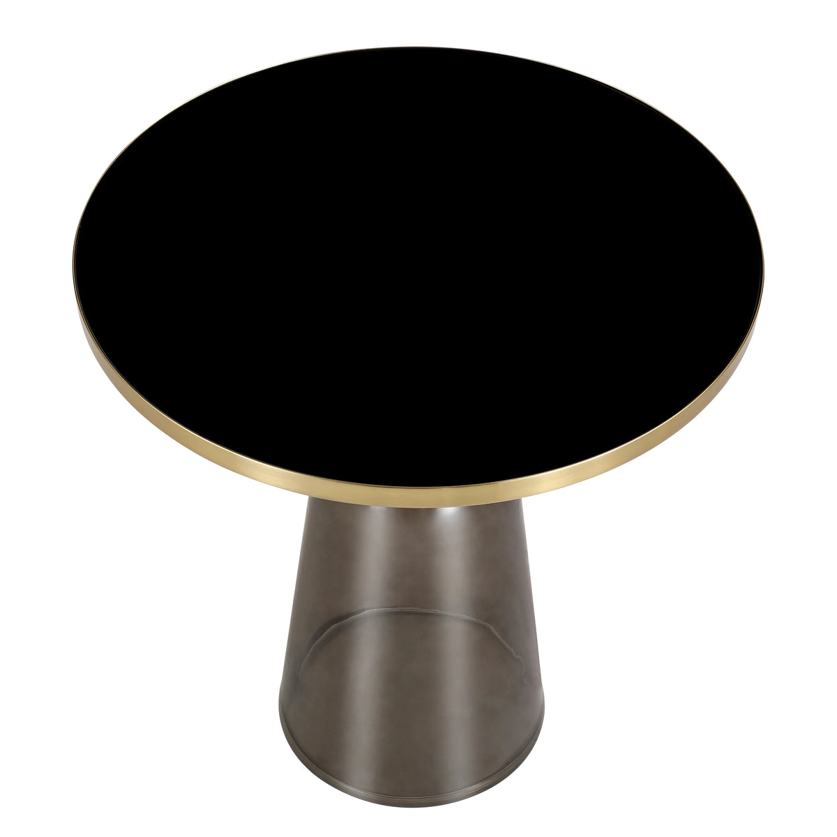Tully 19-Inch Round Glass/Stone Side Table with Iron Rim Frame and Glass Base - Elax Furniture